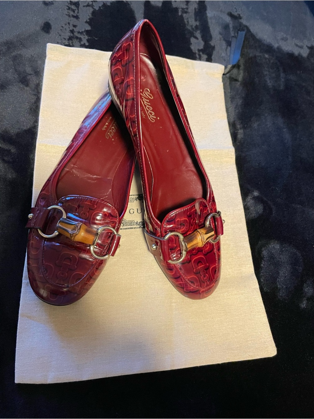 Authentic Gucci Burgundy Patent Leather Horsebit Flats Made in Italy 🇮🇹